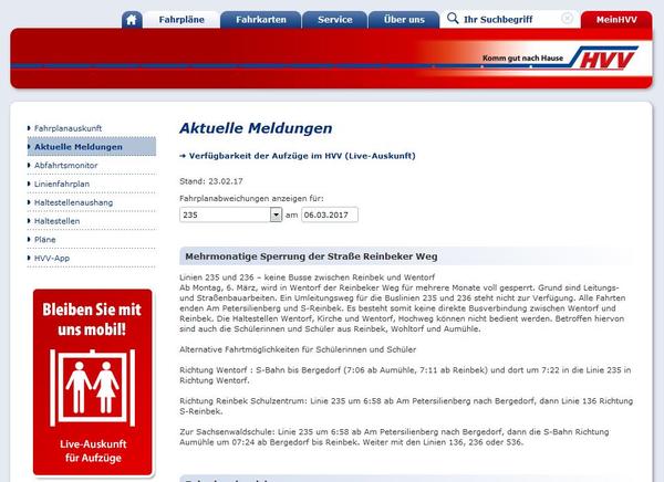 HVV Meldung Homepage