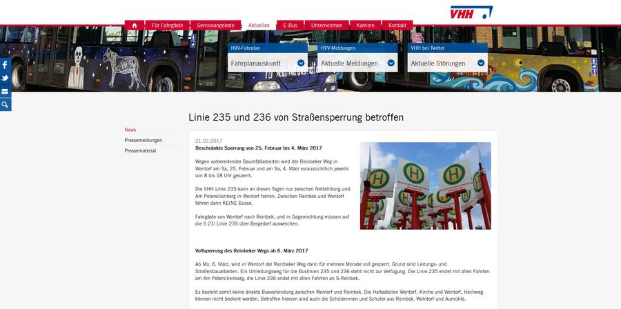 VHH Meldung Homepage