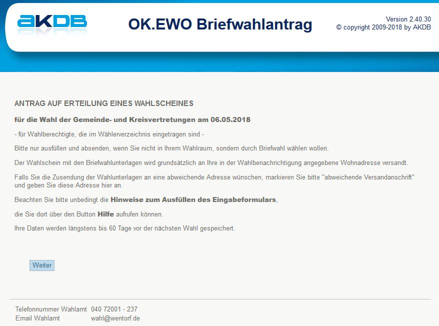 Online-Wahlscheinantrag - hier klicken...