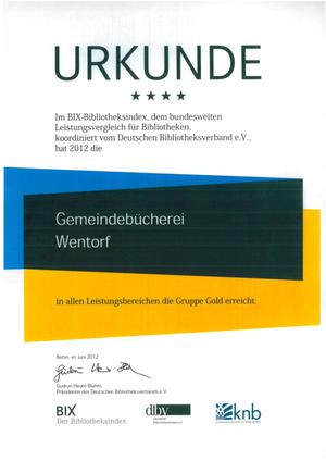 BIX-Bibliotheksindex Urkunde 2012