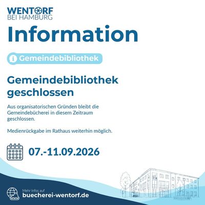 Gemeindeb&uuml;cherei Wentorf vom 7. bis 11. September geschlossen