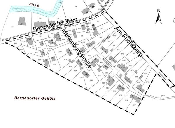 Geltungsbereich des Bebauungsplans Nr. 59 &raquo;Marienburgsiedlung&laquo; der Gemeinde Wentorf bei Hamburg